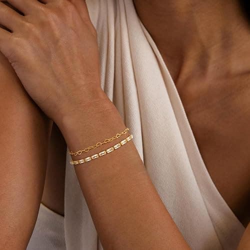 MBW Gold Bracelets for Women Trendy, Dainty 14K Gold Plated Bracelet Stack Beaded Chain Bracelet Set Thin Small Cute Paperclip Bracelets Fashion Waterproof Jewelry Gift Gold Accessories for Women thumbnail 6