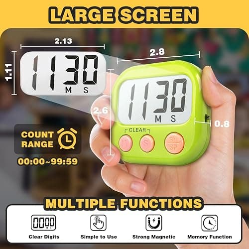 AOUCE Digital Timer for Kids Classroom Timers for Teacher 2 Pack Blue Green | Large Screen, Strong Magnetic, Loud Alarm thumbnail 2
