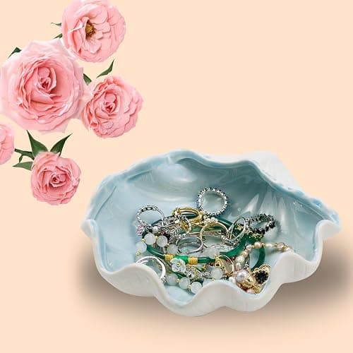 MY MIRONEY Ceramic Jewelry Dish Tray Shell Shape Rings Bracelet Trinket Holder Ocean Style Earrings Necklace Storage Jewelry Tray Decorative Key Bowl Candy Storage Holder thumbnail 7