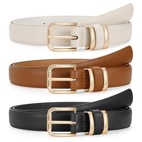 JASGOOD 3 Pack Women's Leather Belts for Jeans Dress Pants Trendy Belts with Gold Buckle thumbnail 8
