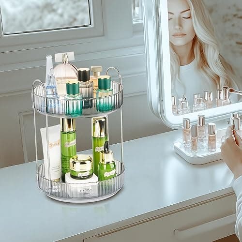 Niluks 360 Rotating Makeup Organizer, 2 Tier Lazy Susan Bathroom Counter Organizer, Skincare Organizers, Spinning Perfume Organizer & Vanity Organizer Countertop (Classic Grey, 2 Tier) thumbnail 7