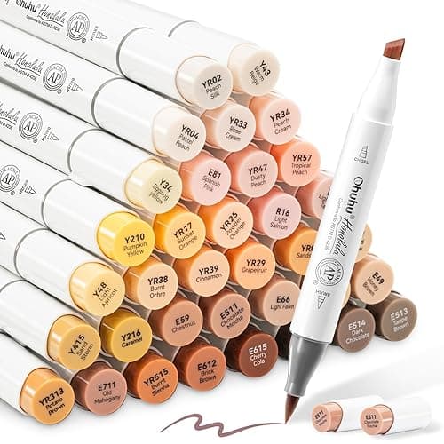 Ohuhu Alcohol Markers Skin Tone Brush Tip -Skin Color Art Marker Set for Artist Adults Coloring Illustration -36 Portrait Colors - Refillable Ink - Brush & Chisel Dual Tips- Honolulu of Ohuhu Markers