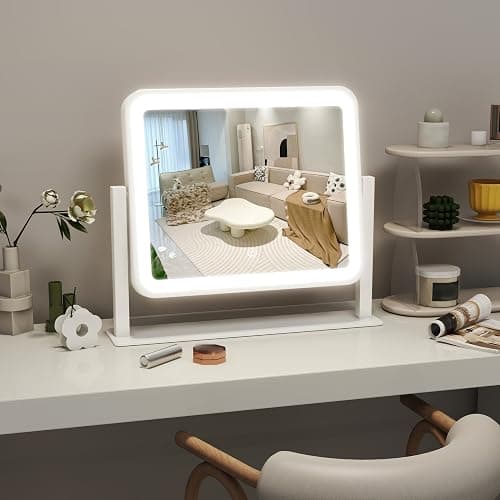 ROLOVE 14"x12"Vanity Mirror, Lighted Makeup Mirror for Vanity Desk, Smart Touch Control, 360° Rotation, 3-Color Modes, Gifts for Women, Bedroom, White thumbnail 6