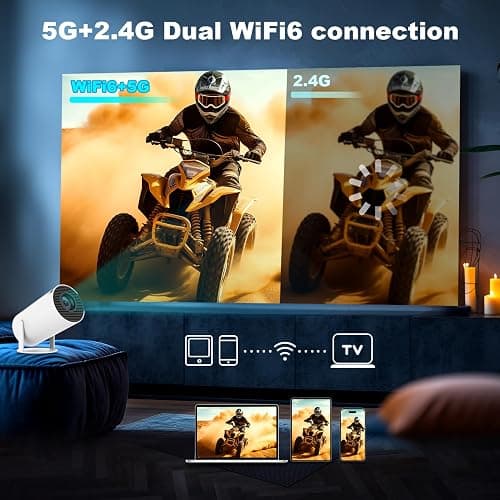 Mini Projector, Support 4K 1080P Portable Projector with Dual Band WIFI6 5G Wireless 5.2 Bluetooth Android 11, 200 ANSI Lumens, 180° Rotatable, Auto Keystone Correction,35"-130" Screen Video Projector - White thumbnail 4