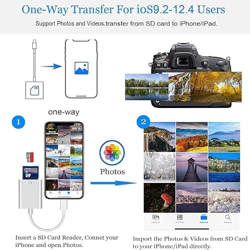 Lightning to SD Card Camera Reader [Apple MFi Certified] iPhone SD Card Reader, Memory Card Adapter Camera Card Viewer Reader for iPhone 14/13/12/11/X/XS/XR/8/7 iPad, Plug and Play thumbnail 6
