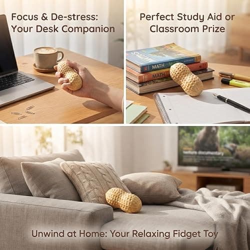Crunchy Peanut Squishy Toys,Slow Rising Squishy Fidget Toys for Kid & Adult | Peanut Squishy Crunchy, Realistic Food Shaped Decompression Stress Balls, for Stress Anxiety Relief, Office Use, Party Favors thumbnail 7