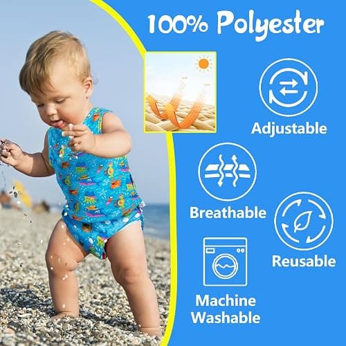 Babygoal Baby & Toddler Boy and Girl Swim Diapers, Reusable Adjustable Washable One Size Fits 6M-3T Gifts and Swimming Lessons 3 Pack 3ZSD07 thumbnail 3