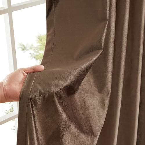 PRIMROSE Brown Velvet Room Darkening Curtains 96 inches Long for Living Room,Blackout Thermal Insulated Window Drapes for Bedroom Solid Modern Decorative Rod Pocket Curtain Set of 2 Panels thumbnail 6