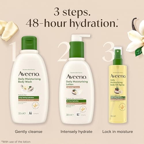Aveeno Daily Moisturising Cocoa Vanilla Body Oil Spray (1 x 200ml) | Hydrating and Nourishing Formula for Sensitive Skin, Formulated with Oat Oil and Jojoba Oil for Daily Skin Care thumbnail 5