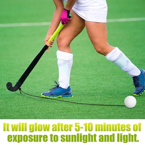 Arrowbash 1 Pcs Hockey Trainer Field Hockey Ball for Solo Hockey Training Street Hockey Balls Glow in the Dark Hockey Stick Handling Balls Portable with Sturdy Bungee Line for Speed Training System thumbnail 5