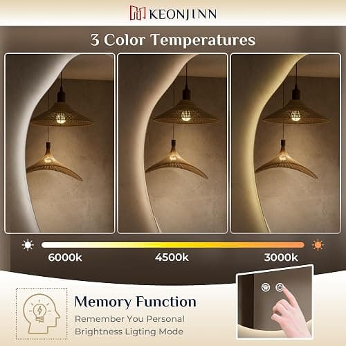 Keonjinn Irregular Backlit Mirror 24 x 30 Inch, Asymmetrical LED Bathroom Mirror with HD Tempered Glass, UL-Listed LED Driver, Stepless Dimmable with 3 Colors, Safe Defogging(Horizontal/Vertical) - 30"L x 24"W thumbnail 4