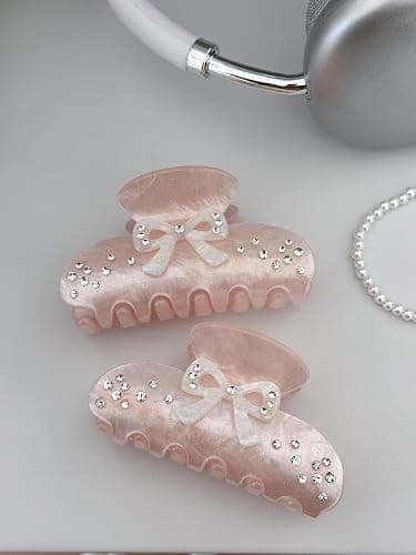 OUSEON Bow Hair Claw Clips for Women, Non-Slip Sparkling Hair Clamps for Thick Hair, Strong Hold Hair Accessories for Workout Party Everyday Use thumbnail 7