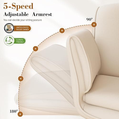 HeroSet Criss Cross Chair with Wheels & Armrests,Comfy Wide Vanity Chair,Scratch-Resistant Pu Leather Cross Legged Desk Chair,Height Adjustable Computer Office Desk Chairs for Home,Makeup,Bedroom thumbnail 4