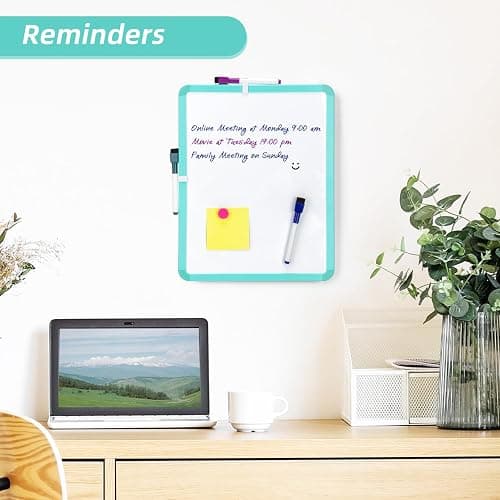 VUSIGN Small White Board Dry Erase, 14'' x 11'' Magnetic Dry Erase Board, Mini Whiteboard with Markers for Kids, Students, Fridge, Wall, Locker, Green thumbnail 4