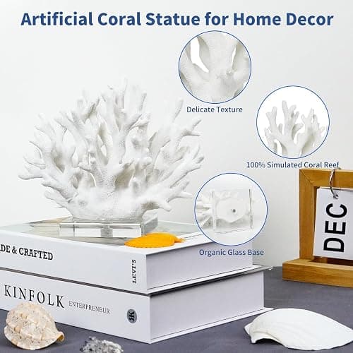 vlinlvo Coral Reef Ocean Decor, 6.3'' High x 7.5'' Width Artificial Resin Coral Reef Statue for Ocean Coastal Beach Nautical Themed Room Bathroom Decor for Home, RB1001W, White thumbnail 4