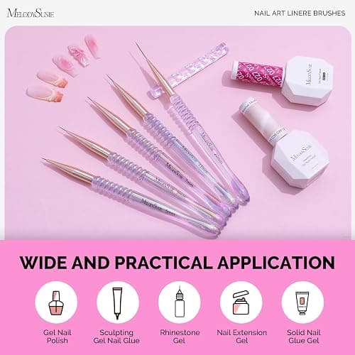 MelodySusie 5Pcs Nail Art Liner Brushes with Nail Brush Holder, Professional Gel Polish Painting Art Design Pen for Thin Long Lines, Tiny Details, Fine Drawing, Delicate Coloring Sizes 5/7/9/11/20mm thumbnail 7