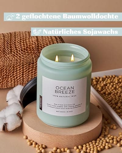 M&SENSE Duftkerzen Meeresbrise,550g 110 Stunden Brenndauer DuftKerze im Glas 2 Docht mit Deckel, Ananas & Mango natürliche Sojakerzen für Zuhause, Aromatherapie Geschenkkerze für Frauen/Männer thumbnail 3