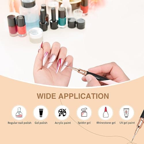 ZEOHBETY Metallic Nail Art Brushes, 5Pcs Nail Art Liner Brushes, Painting Art Design Brush Set Nail Dotting Drawing Tool for Long Lines, Thin Details, Fine Drawing Sizes 4/8/12/20/25mm, Sliver thumbnail 5