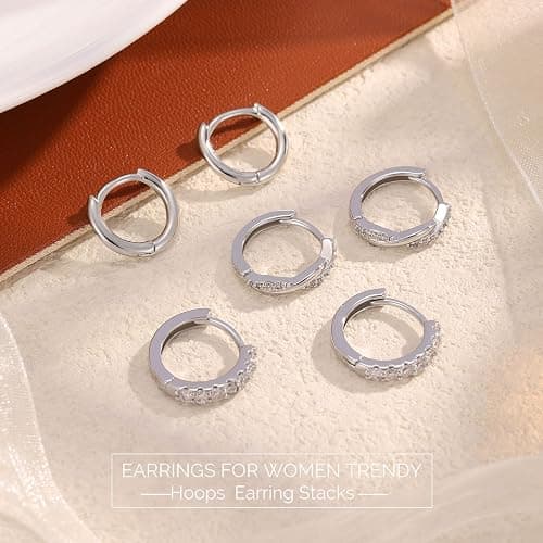 JUNVirtuous 925 Sterling Silver Hoop Earrings for Women Hypoallergenic Silver Small Huggie Hoop Earrings for Women Stack Sets for Multiple Piercing Trendy Jewelry aretes de plata 925 para mujer thumbnail 6