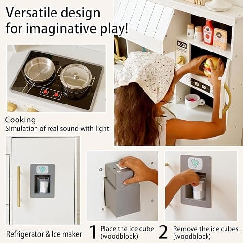 inFUNSAME Play Kitchen for Kids with Various Interactive Toddler Kitchen Play Features and 19 Pcs Pretend Wooden Kids Kitchen playset Accessories, Toy Kitchen Set for Boys and Girls Ages 3+ thumbnail 4