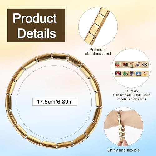 Italian Charm Bracelet, Gold Nomination Bracelet with Opening Tool and 10 Pack Detachable Charms Stainless Steel Italian Charm Bracelet Fits All Classic Links Bracelet for Women Jewelry Gifts thumbnail 2
