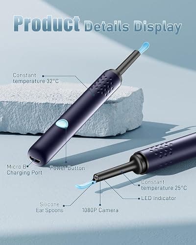 Ear Wax Removal Tool Camera - Ear Cleaner with Camera,1080P Otoscope, Ear Cleaning Tool with 4 Ear Spoon, Ear Camera for iPhone & Android Phones - Blue thumbnail 5