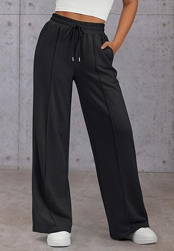 ATHMILE Womens Wide Leg Sweatpants High Waisted Baggy Pants Fashion Teen Girl Drawstring Athletic Joggers thumbnail 4