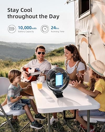 Koonie 10000mAh Clip on Fan Rechargeable, 8-Inch Battery Operated Desk Fan, USB Fan, 4 Speeds, Strong Airflow, Sturdy Clamp for Golf Cart Office Desk Outdoor Travel Camping Tent Gym Treadmill,Black thumbnail 7