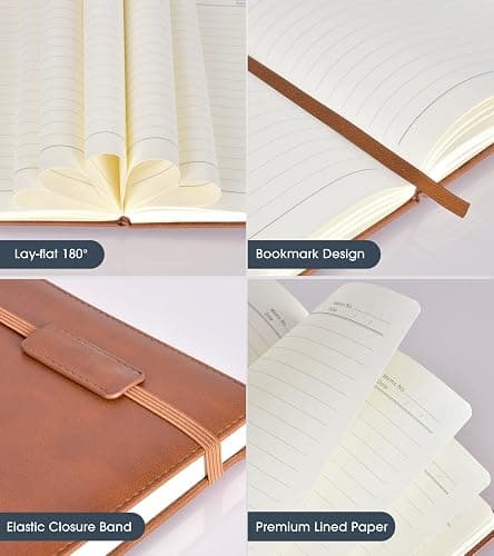 Biuwory Lined Journal Notebook for Women Men,256 Pages A5 Hardcover Leather Journals for Writing,Travel,Business,Work & School,College Ruled Notebooks for Note Taking,Diary Notepad 5.7"×8.3"(Brown) thumbnail 4