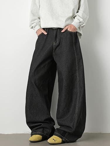 Baggy Hip Hop Jeans for Men Wide Leg Skater Denim Pants Casual Loose Fit Long Trousers thumbnail 4
