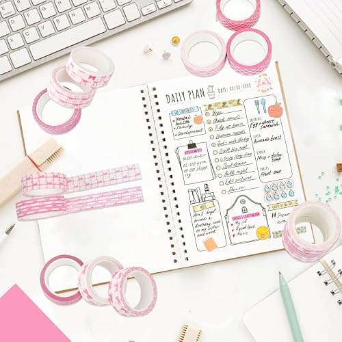 Resflyar 12 Rolls Pink Bow Washi Tape, Bowknot Plaid Adhesive Masking Tapes Decorative Pink Coquette Paper Tape for Scrapbook Journal Planners DIY Art Crafts Gift Wrapping 16.4FT thumbnail 5