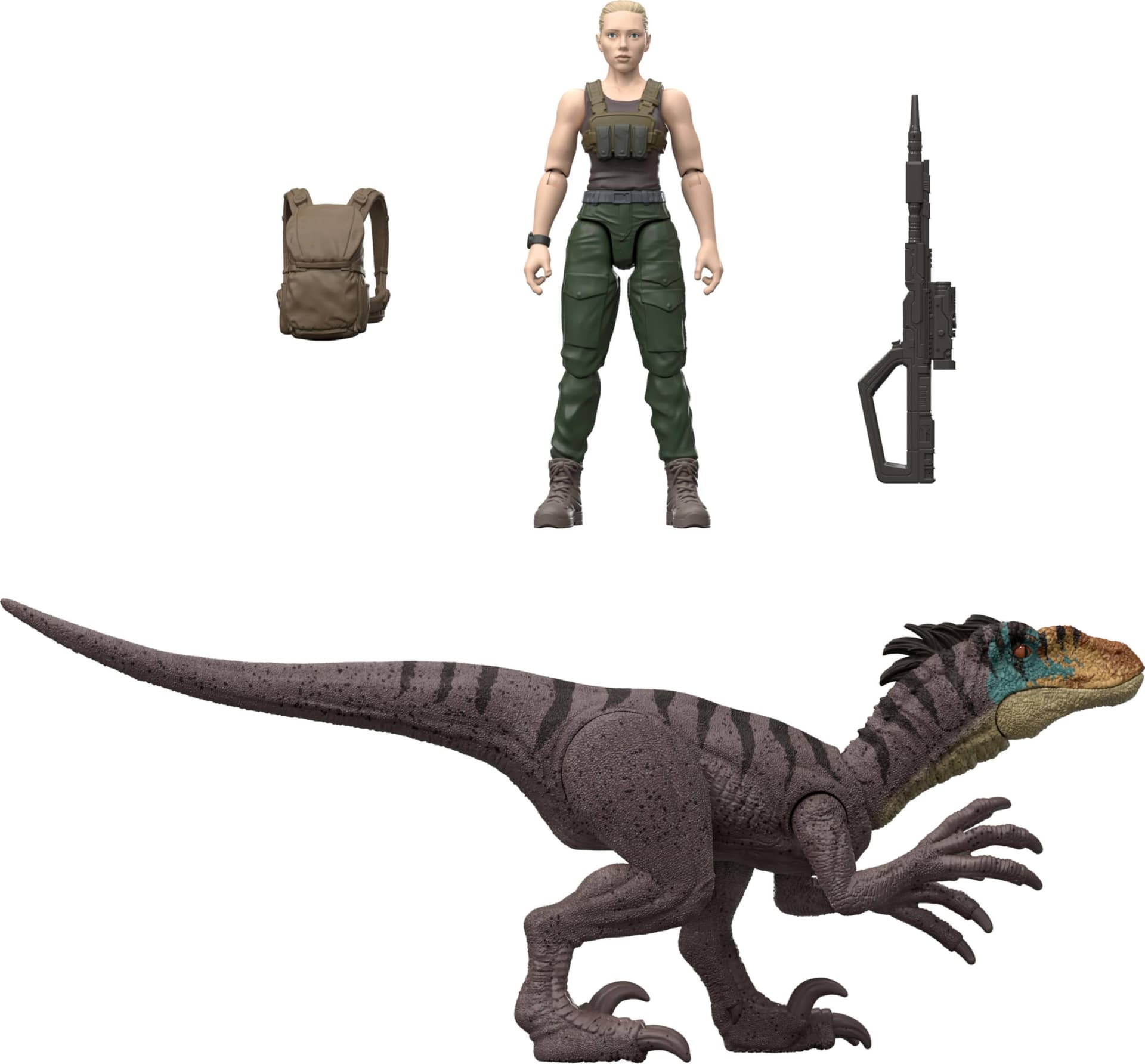 Mattel Jurassic World Rebirth Human & Dinosaur Figure Pack, Zora Bennett & Velociraptor, Movie-Accurate 3.75 Inch Scale, Posable Collectible thumbnail 2