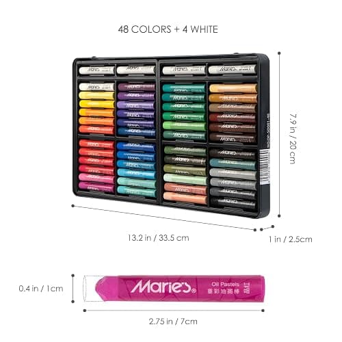 Marie's 48 Colors Oil Pastels with 4 Bonus White Pencils in Tin Box,Vibrant Colors for Smooth Blending & Layering, Oil Pastels for Artists, Students, Teachers & Beginners (10x70mm) thumbnail 3