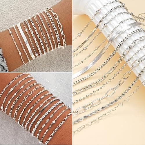 IFNODO 47pcs Gold Jewelry Set With 3 PCS Necklace, 11 PCS Bracelet,20pcs Hoop Stud Earrings,7pcs rings set For Women For Birthday Gifts thumbnail 4