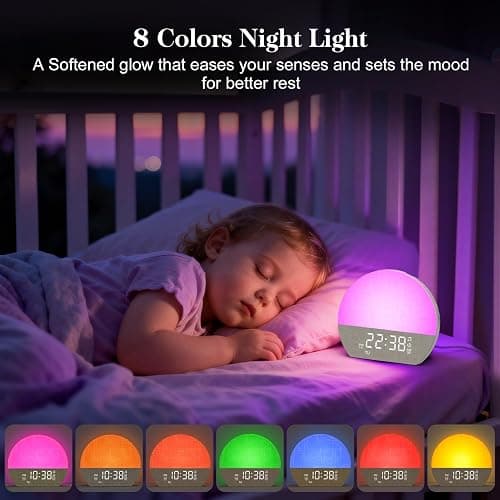 Wake Up Light Sunrise Alarm Clock,Alarm Clocks Bedside with Dual Alarms | 30 Soothing Sound Machine, Digital Alarm Clock for Kids with 7 Colors Dimmer Night Light &Timer for Heavy Sleepers Bedroom thumbnail 5