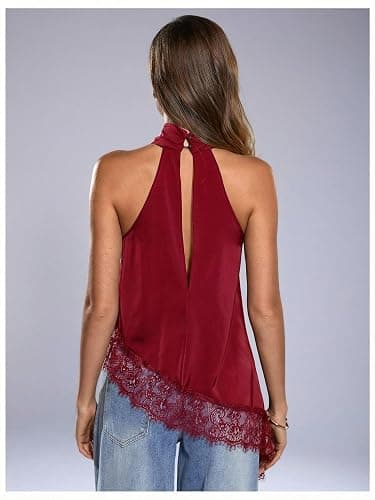Milumia Women's Halter Neck Sleeveless Top Lace Asymmetrical Hem Summer Going Out Tank Tops thumbnail 2