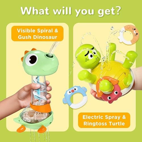 iPlay, iLearn Baby Bath Toy Set, Toddler Bathtub Toy Rechargeable Turtle Sprinkler W/ 5 Rings, Dinosaur Spiral Water Bathtime Shower Summer Birthday Gifts 18 Month 2 3 4 Year Old Kids Boy Girl Infant thumbnail 2