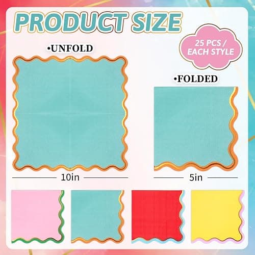 JarThenaAMCS 100 Pcs Scalloped Paper Napkins Cocktail Napkins 4 Mixed Colors Disposable Beverage Napkin Hand Towels for Birthday Baby Shower Drink Pastel Party Table Decor Supplies thumbnail 2