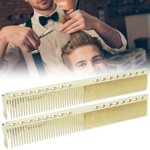 Stainless Steel Barber Comb, 2Pcs Metal Pick Flat Top Teasing Comb for Hair Styling Salon (Gold) thumbnail 2