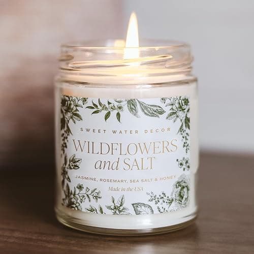 Sweet Water Decor Wildflowers and Salt Patterned Candle – Soy Candles with Rosemary, Lily, Honey, Violet, Amber, Musk Aroma– 40 Hour Burn – 9oz Clear Glass Jar – Ideal for Valentines Presents thumbnail 4