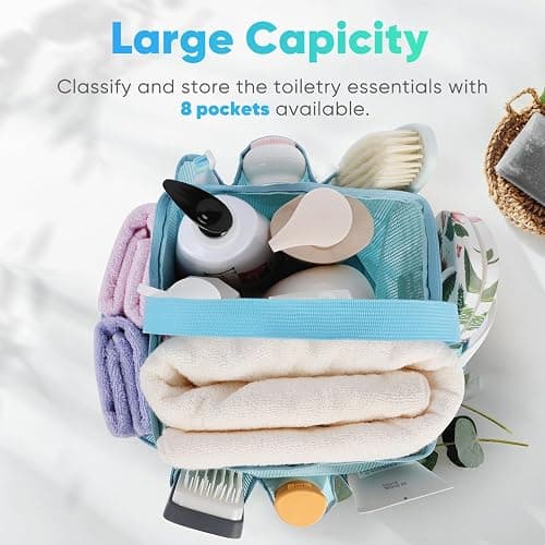 EUDELE Mesh Shower Caddy Portable, 8-Pocket Large Capacity, Quick Dry, Easy Clean, Ideal for Beach, Swimming, Gym, Travel thumbnail 3
