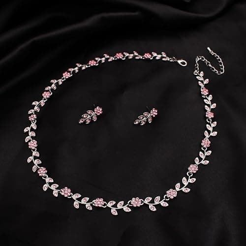 Enrwin Austrian Crystal Rhinestone Choker Necklace Dangle Earring Link Bracelet Jewelry Set for Brides Bridesmaid Prom Costume Accessories for Women thumbnail 3