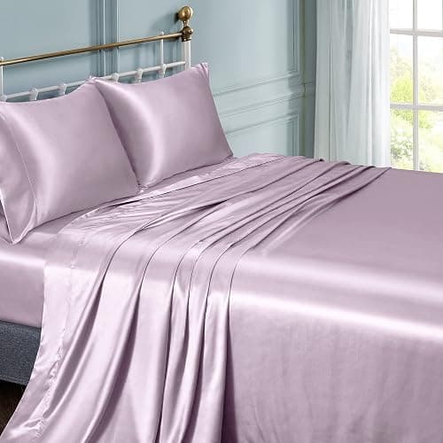 Vonty Satin Sheets King Size Silky Soft Satin Bed Sheets Luxury Lavender Sheet Set, 1 Deep Pocket Fitted Sheet + 1 Flat Sheet + 2 Pillowcases thumbnail 2