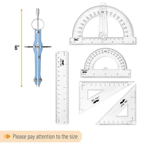 Mr. Pen- Geometry Set, 15 pcs, Blue, 6 Inch Swing Arm Protractor, Divider, Set Squares, Ruler, Compasses and Protractor thumbnail 4