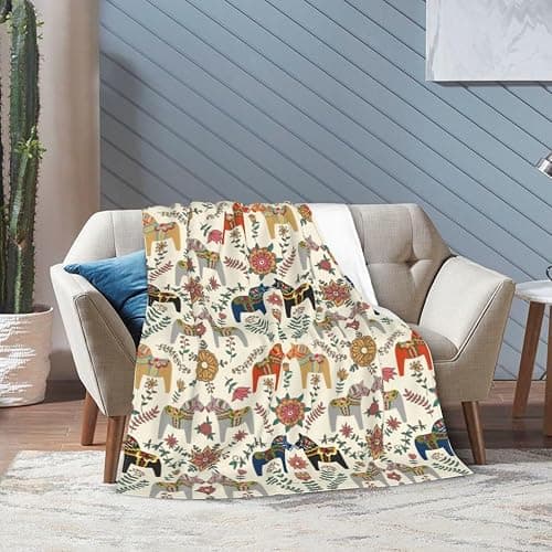 Swedish Dala Horses Throw Blanket Soft Fleece Blanket Men Women Gift for Kids Boys Girls for Party Couch Sofa Bed Deco Blankets 50x40 thumbnail 4