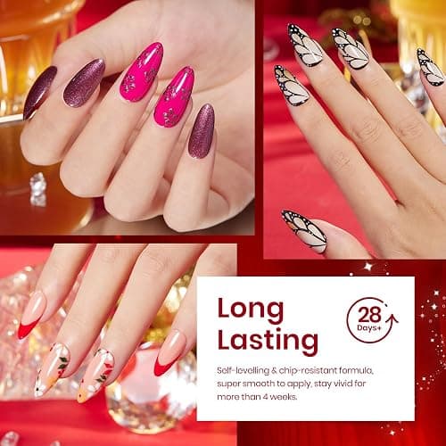 Beetles Winter Gel Nail Polish Kit - 23Pcs Burgundy Red Brown Orange Purple Colors Gel Polish Set Brown Gray Blue Green Soak Off Uv Gel Base Top Coat Gifts for Girls Glowing Attraction thumbnail 5