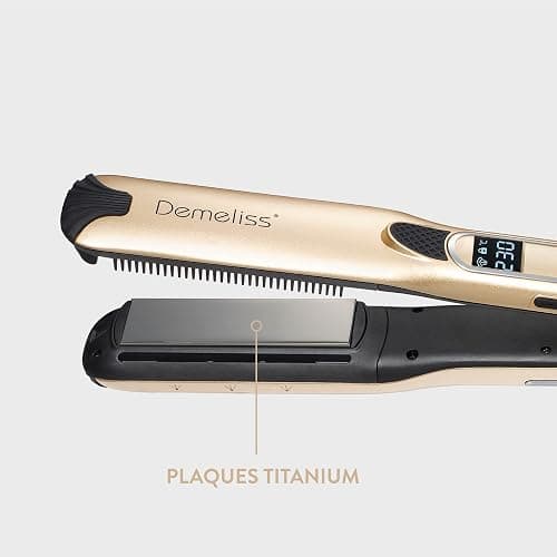 Demeliss - Lisseur Vapeur Titanium V2.0 - Plaques Flottantes Fines, Légères et Ergonomiques - Vapeur Ultra Puissante - Fer à Vapeur 2 en 1 Lisseur/Boucleur - Tous Types de Cheveux thumbnail 7