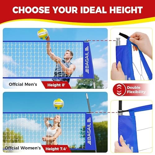 BAGAIL Volleyball Net, 12ft/20ft Portable Volleyball Net for Backyard - Adjustable Height, Heavy-Duty Frame, Freestanding Design - Portable Outdoor/Indoor Volleyball Set with Carry Bag thumbnail 4