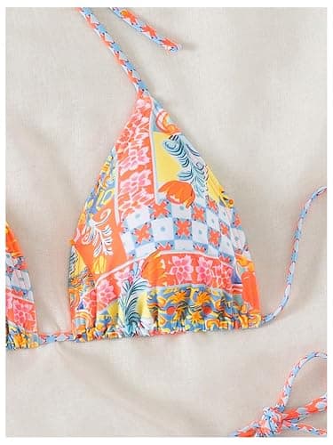 QJQ Women's 2 Piece Bikini Sets Floral Boho Halter Triangle Bathing Suit Tie Side Sexy Cheeky String Swimsuit thumbnail 2
