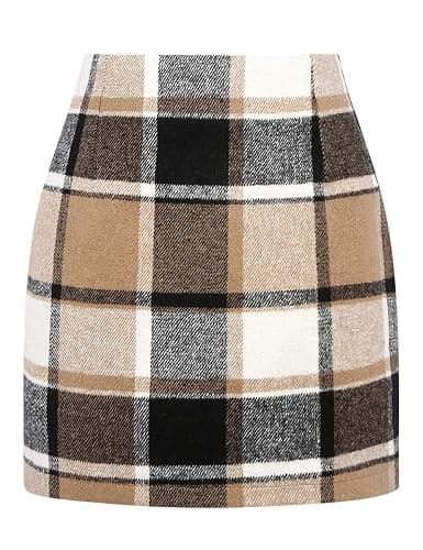 IDEALSANXUN Womens High Waist Plaid Skirt Bodycon Pencil Wool Mini Skirts - Image 1